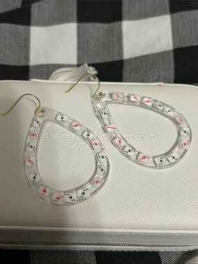 Clear Teardrop Playing Card Accent Earrings - White, Red & Black